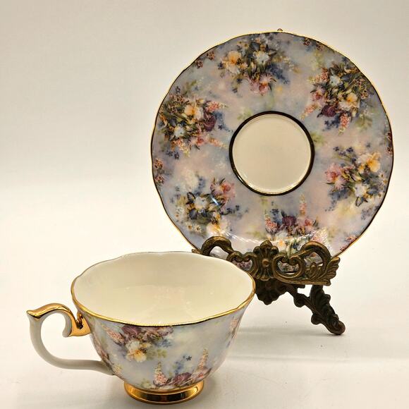 Vintage Bradford Editions Lena Liu "Cherished" Floral Teacup & Saucer Set - Picture 6 of 6